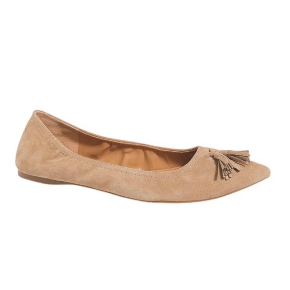 New J Crew Lottie Beige Suede Tassel Stretch Flats - Picture 4 of 8